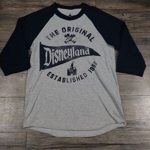 Disney Parks Disneyland Baseball Tee Shirt Small Ragland Sleeves Gray Blue Top